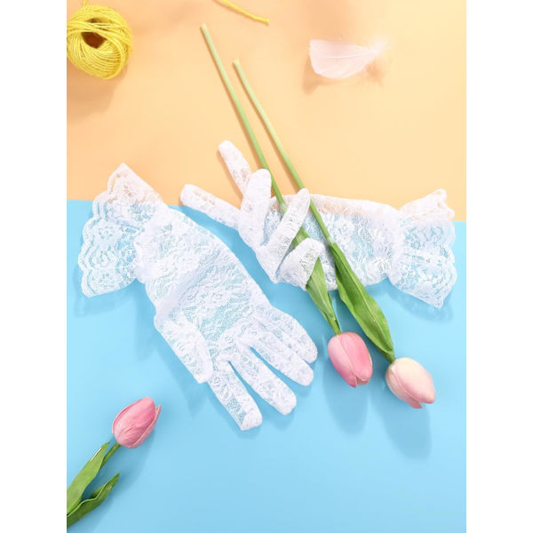 2 stk. Dame Blonder Hansker Elegant Beskjærte Hansker Hilsen Sommerhansker for D