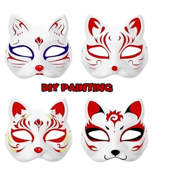 Kattmasker att måla, djurmasker att klä ut sig i, gör-det-själv-masker i vitt, halva för maskerad, halloween, barn, cosplay, masker, kostymfest, festtillbehör, 1 st