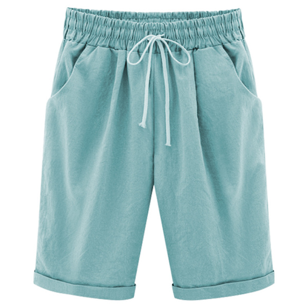 Damshorts i bomull med spets och elastisk midja, lös passform, XL, LJUSBLÅ