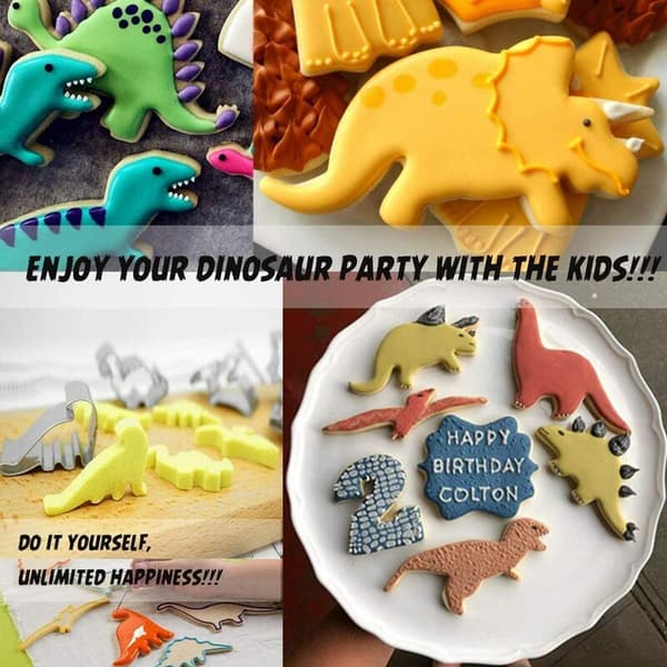 6 stk. rustfrit stål dinosaur cookie cutter cookie cutter cookie cutter