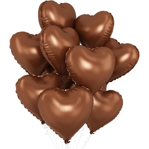 Brun Hjerteballon, 10 stk Boho Brun Folie Hjerteballon, 18 tommer Chokolade Khaki Helium Polyester Folie Ballon til Valentinsdag, Forlovelse, Fødselsdag, B