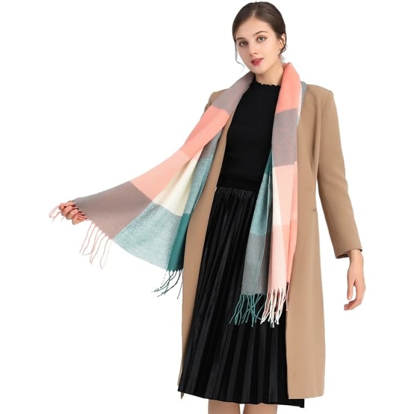 Dametørklæder Vinter Lang Blød Varm Tartan Check Wraps Uld Spinning Kvast