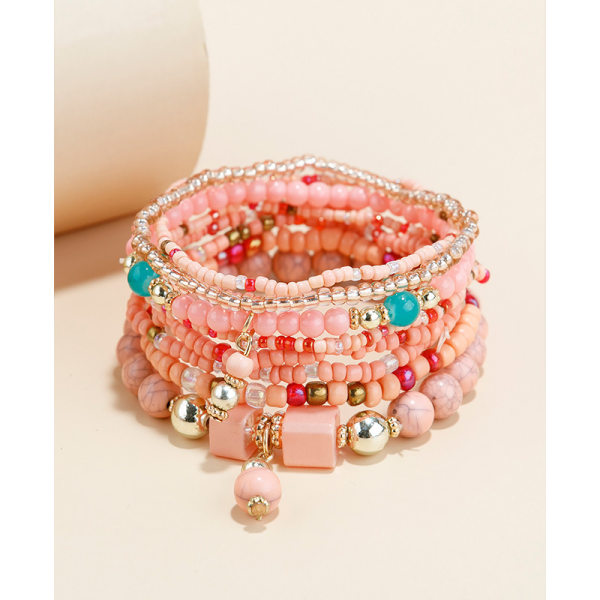 Stabelbare Rainbow Vinyl Disc Clay Beaded Stretch Armbånd pink