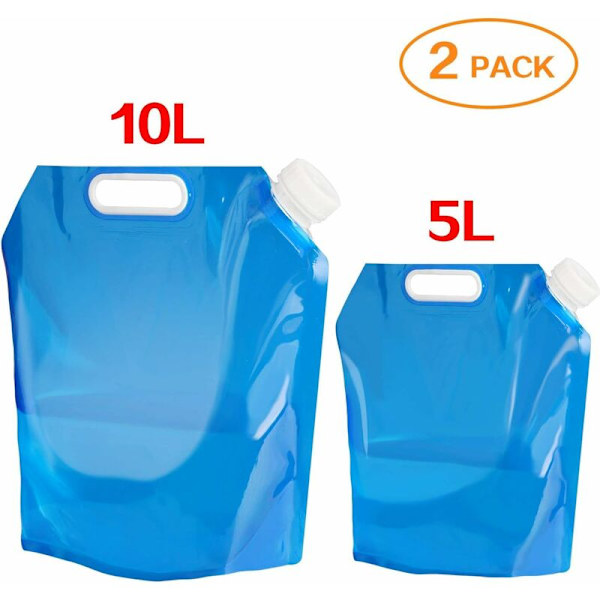 Set med 2 hopfällbara och bärbara dricksvattenbehållare (5 L + 10 L) Lämplig