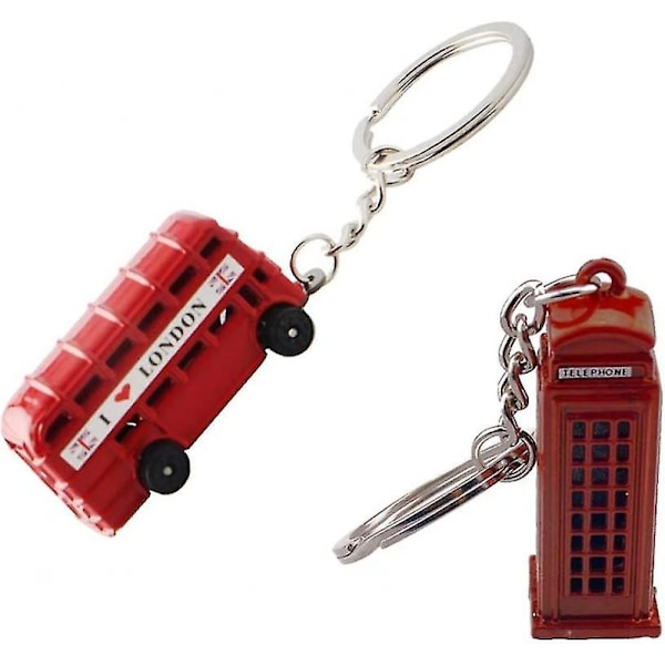 4 stk Nøkkelring Dobbeltdekkerbuss Telefonboks Design Souvenir Nøkkelring Reiseminner