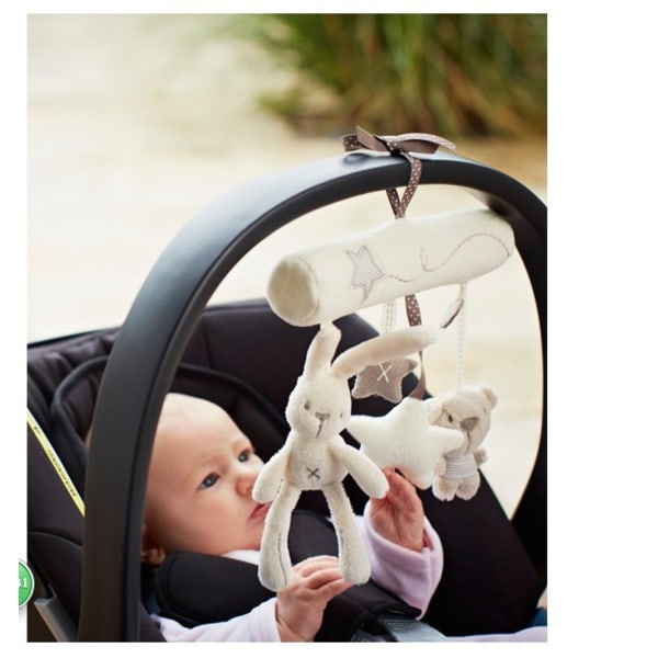 Musikmobil hängleksak för barnvagn/spjälsäng med plyschleksak för kanin och björn för b