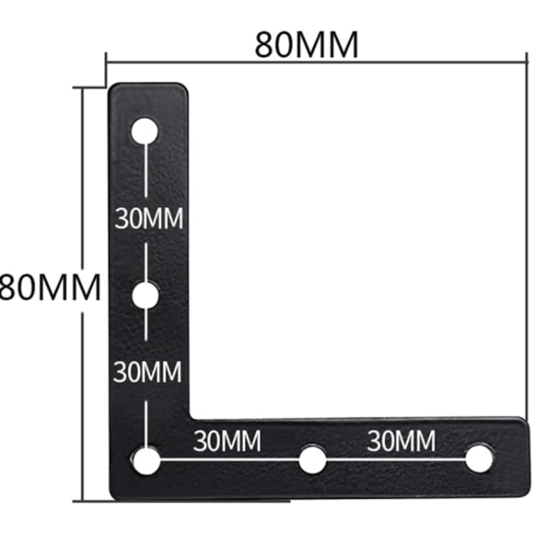 20 kpl L-muotoisia litteitä kulmakiinnikkeitä 80x80mm Metalli oikea kulma kulma korjauslevy