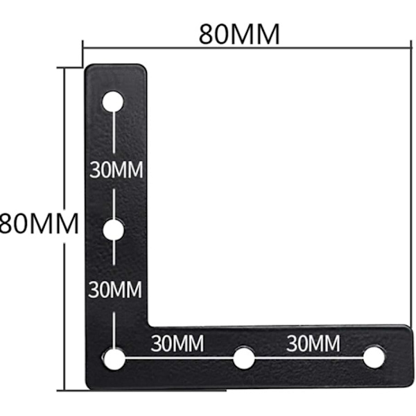 20 stk. L-formede flade hjørnebeslag 80x80mm Metal retvinklet hjørnereparation