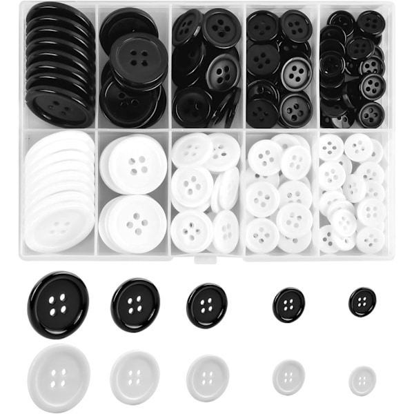 160 stk. 4-huls Knapper, Sort Hvid Knapper, Harpiks Knapper, Sy på Runde Knapper, Harpiks Base Knapper, Sy på Knapper 10,13,15,50,25 mm