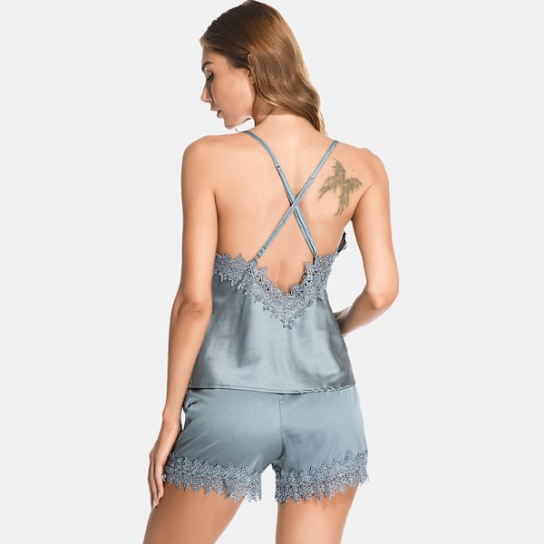 Kvinnors Sling Pyjamas Set Modal Pyjamas Spets Korta Pyjamas Set med Shorts b