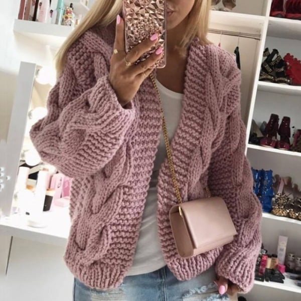 Efterår snoet strikket dame sweater cardigan varm fortykkelse cardigans (størrelse: XL)