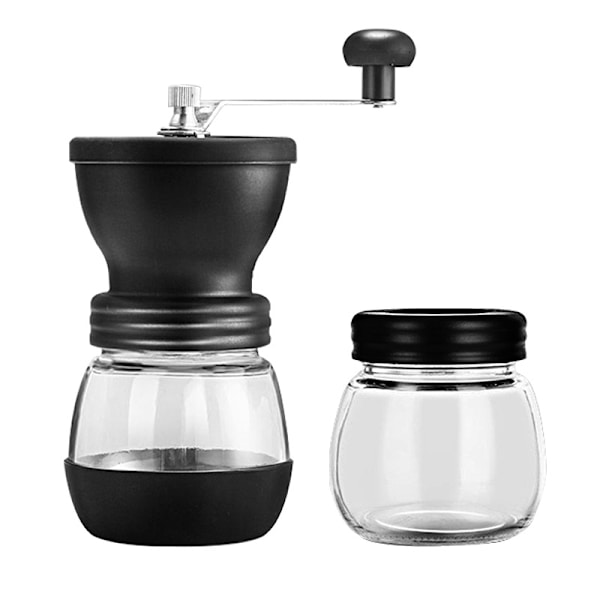 Bærbar manuell kaffekvern Håndkverner i rustfritt stål med to glasskrukker for espresso, hjem, kontor, reise og camping