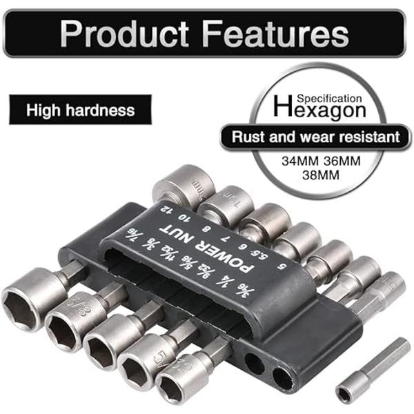 5mm-12mm Hexmutterdrivare Kraftfulla borrbits Metriska hylsadapter Solida hylsnyckelslangar för skruvar -14 st