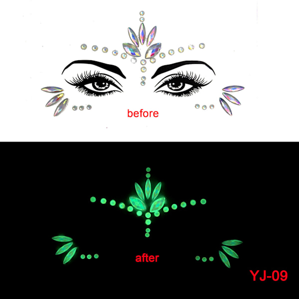 Noctilucent Face Gems Stickers Luminous Temporary Tattoos for Woman Self-ad