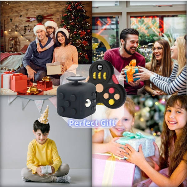 2 st leksakskub Anti Stress Leksak, Dekompressionsleksak Kub, Stressreducer Controller för Barn och Vuxna (Svart)