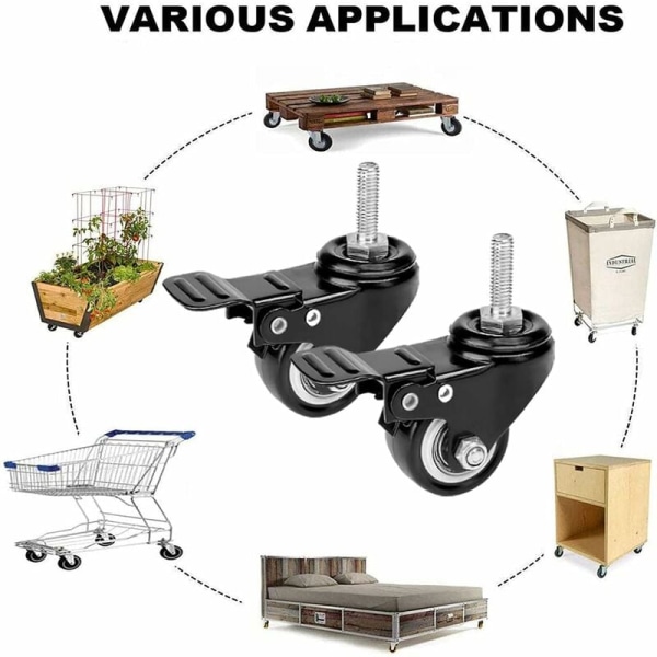 Svingbare hjul med brems, 4 stk. tunge møbelhjul Industrielle platehjul Metall Industrielle hjul, Hjul med brems Industriell platetransport (M8-stamme)