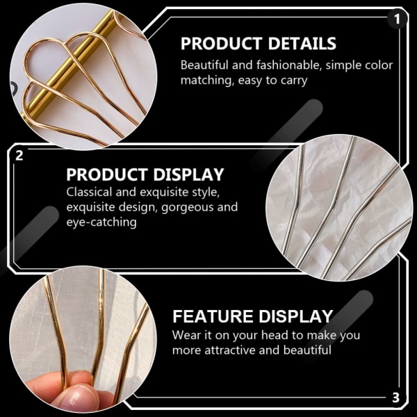 2 stk U-formet hårgaffel Side Fork Style Hårnål 4 Prong Hair Updo Bun Hårnålspinner i legering Hårklips Grips Hårstyling Tilbehør for kvinner Jenter