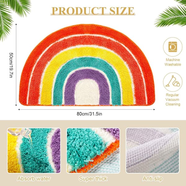 Regnbue bademåtte farverig flokningsregnbue badeværelsestæpper mikrofiber absorberende