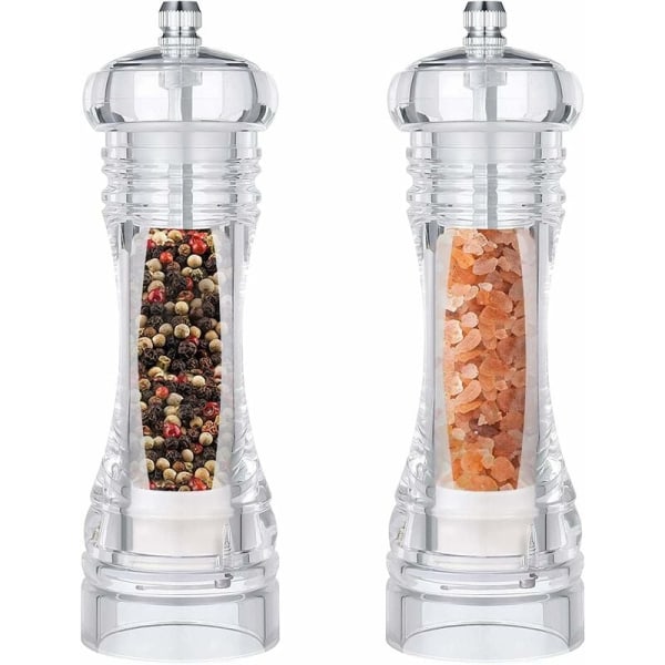 Salt- og peberkværn, sæt med 2 justerbare keramiske kværne, gennemsigtig akryl salt- og peberkværne til køkkenrestaurant Picnic 6 tommer