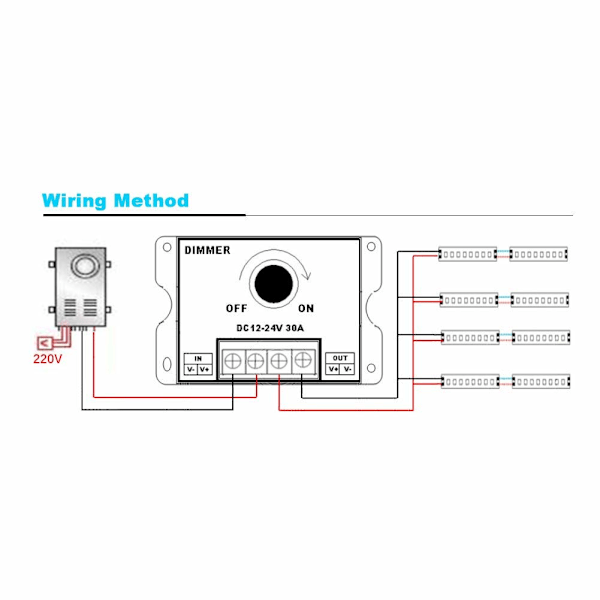 Dimmer 12V 24V 30A Enkeltfarvet LED Regulator Controller til LED Strip Lysbånd Lampe Belysningsstyring Lysstyrke Sort