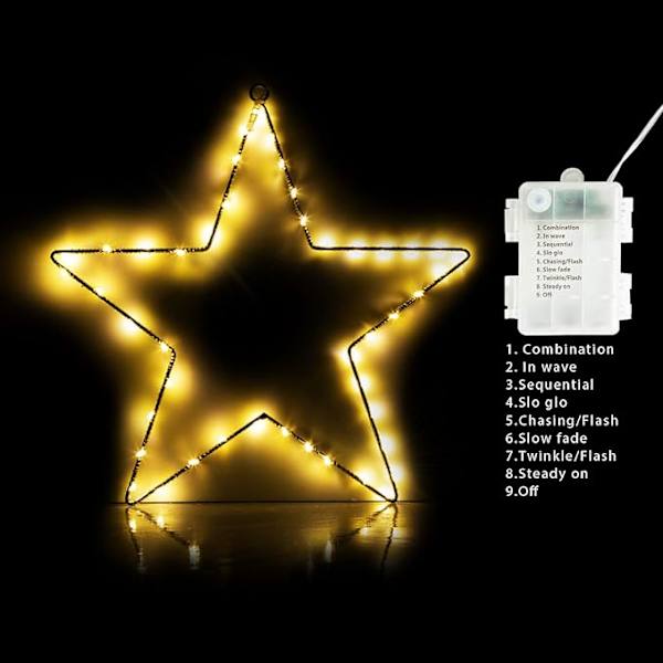 Julevindu Stjernelys 3 Pakke Vinduslys med Timer Batteridrevet Juledekorasjoner 8 Lysmoduser med 3 Fjernkontroller for Veranda, Fest (Varm Hvit)