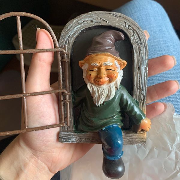 Haveovervæggen dværg vedhæng harpiks gnome håndværk ornament