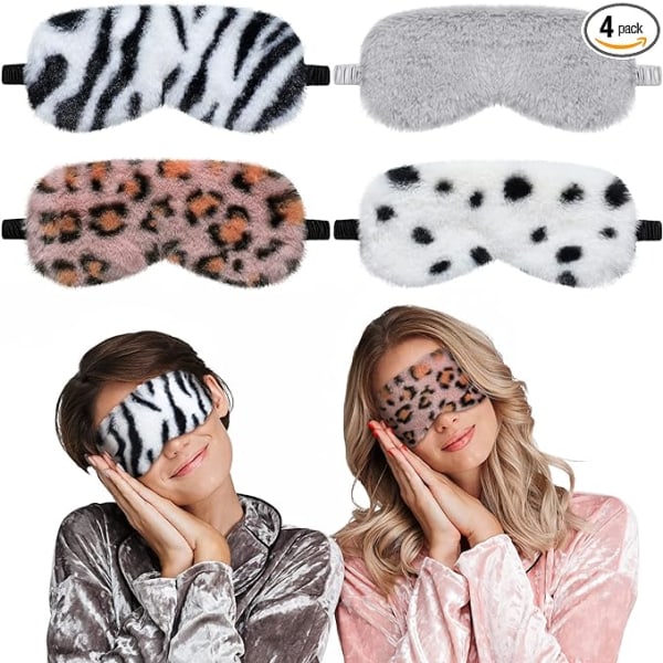 4 stk Plys øjenmaske Silke Furry Sovemasker Komfortabelt bind for øjnene