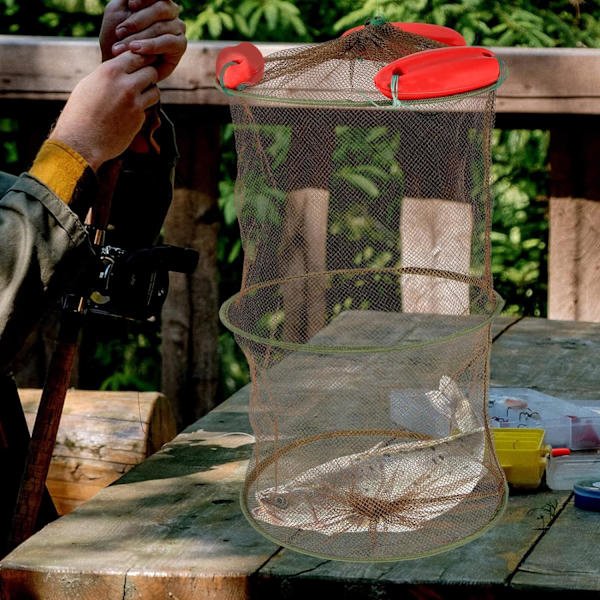 Flydende fiskekurv sammenklappelig fiskenet nylon net fiskefoder opbevaringsbur