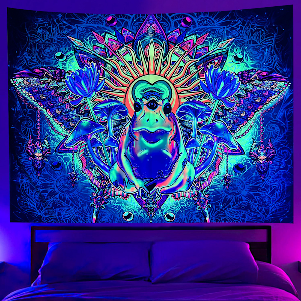 Sort Lys Alien Vægtæppe 180X230CM Effekt Billede Under Blåt Lys Alien DJing Psykedelisk Vægtæppe Planet Plakater Hængende til Soveværelse Stue