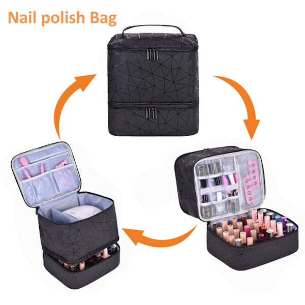 Neglelak Organizer Taske Neglelak Organizer Taske, Dobbelt-Lag Neglelak Opbevaring og Negle Tørrer Etui, Holder 30 Flasker (15 ml) (Sort)
