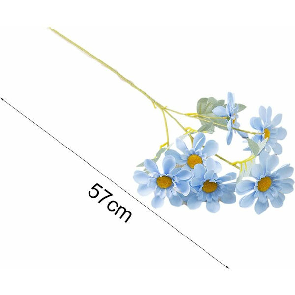 Håndlaget kunstig blomsterbukett, 6 hoder krysantemum for innendørs og utendørs, hjem, hage, kontor, bord, veranda, fest, bryllup (blå)