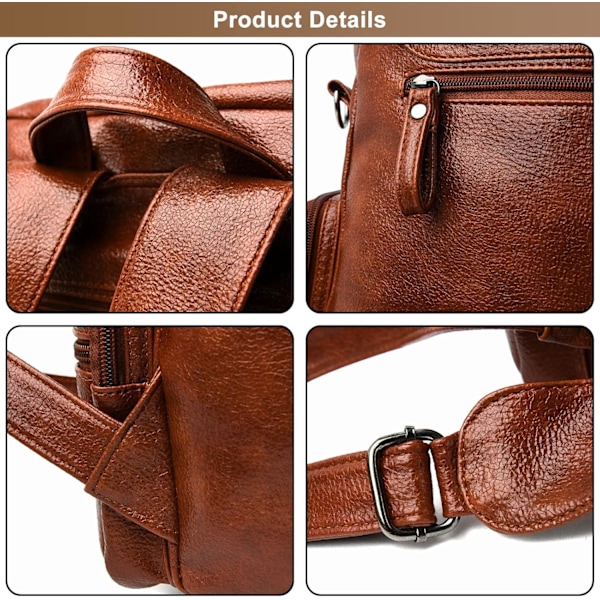Kvinnors Ryggsäck Handväska PU Läder Anti-stöld Handväskor Casual Axelväska Dam Mode Nitar Design Satchel Väskor（brun）
