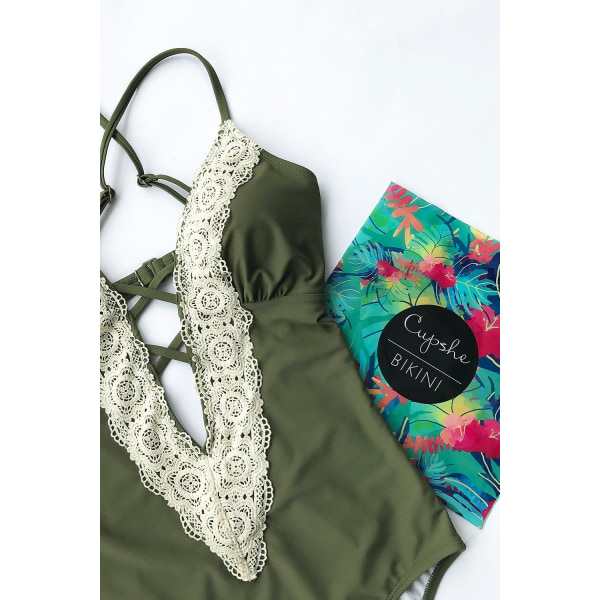 Fashion dam retro spetsbikini strand badkläder badkläder GRÖN M