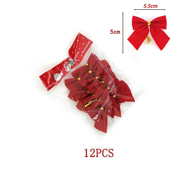 12 stycken julgransrosetter, julgransrosett, julgransdekoration, julrosetter för hemdekoration (röd, 5,5 * 5 cm)