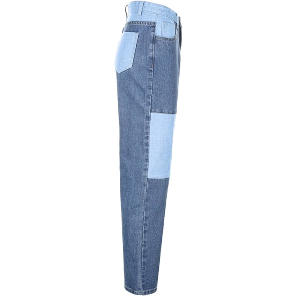 Dame patchwork jeans Høj talje straight stretch jeans pige mode Col