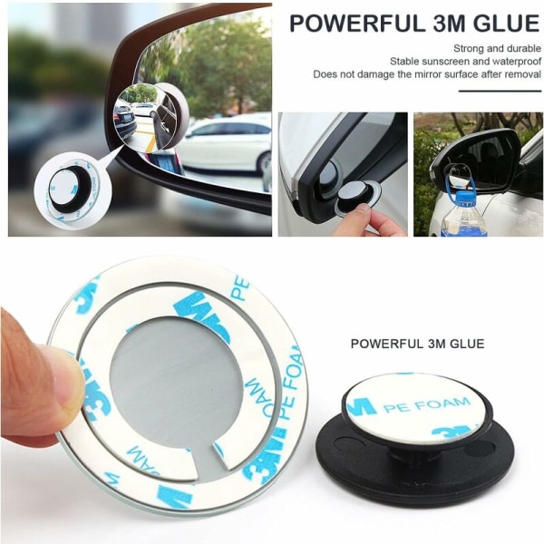 2-pack blindvinkelspeglar för bilar - Vattentät 360° roterande konvex konvex