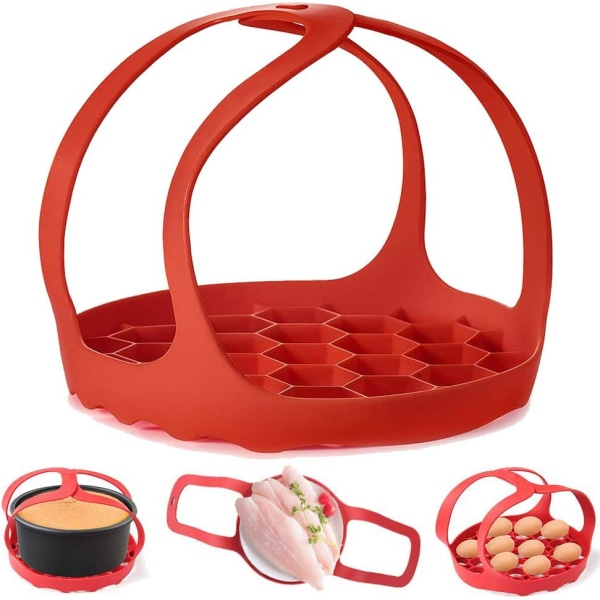 Trykkokerstropp, silikon bakewareslynge for 6 Qt/8 Qt Instant Pot og multifunksjonskoker, anti-skolding bakewareslynge, dampstativ, silikon eggekokerstativ (rød) 1 stk