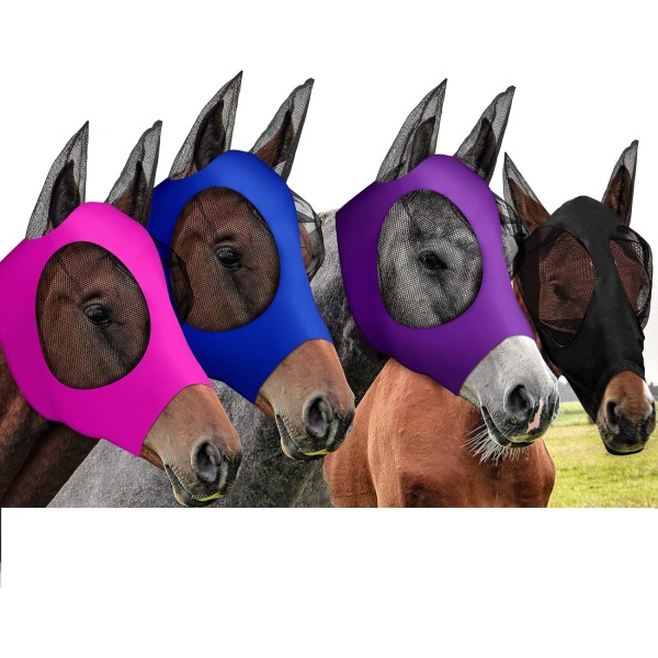 4 stk Hestefluemaske med ørerbeskyttelse Hestemaske Glatt El