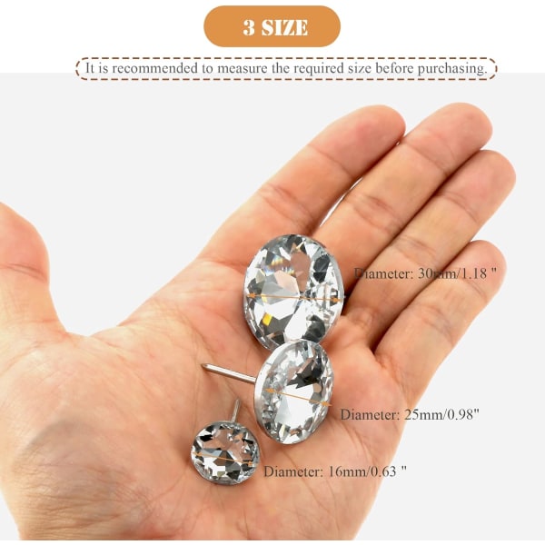 20 Pack Dia-25mm Diamond Crystal Polstring spiker for sofa, sengegavl, Sewi
