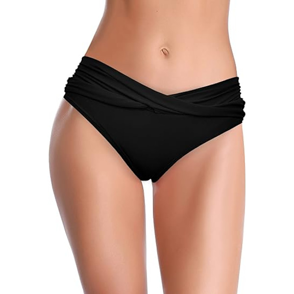 Kvinnors Bikini Botten Twist Front Cheeky Baddräkt Ruched Baddräkt Botto