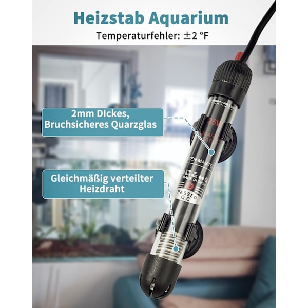 Akvarievarmer Justerbar 30 L 25 W Akvarium Modstand med Termostat 20-34 °C til Fisketanke og Akvarium