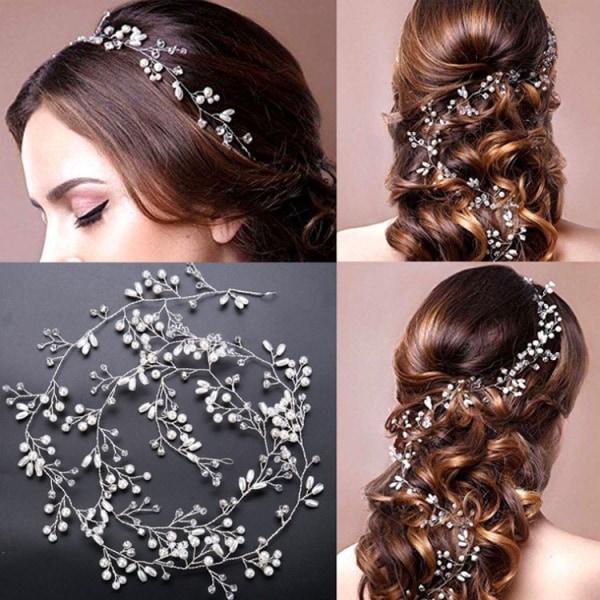 Bride wedding headband pearl hair rattan braid hair accessories silver