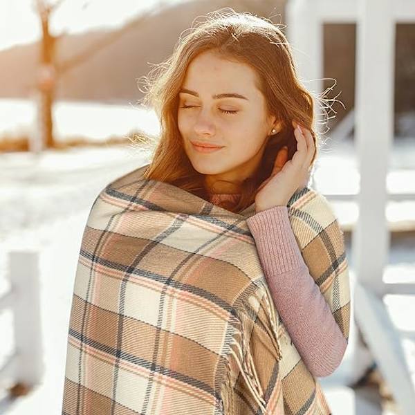 Dam Scarf Fashion Lång Rutig Sjal Wraps Stor Rutnät Vinter Varma