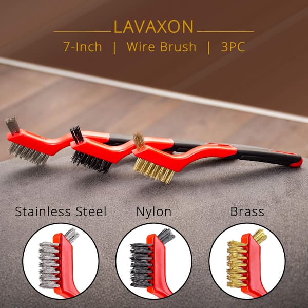Børste sett 3 stk - Nylon/Messing/Rustfritt stål bust med buet håndtak
