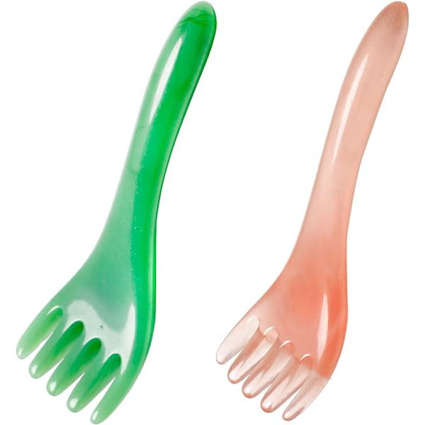 2 st Gua Sha hårkam, kam av harts med fem klor för huvudmassage, djup avslappning, bioniska handverktyg rosa grön 16,5*5 cm