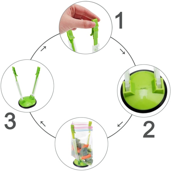 Adjustable bag holder for spilling leftovers, snacks and kitchen prep ingre