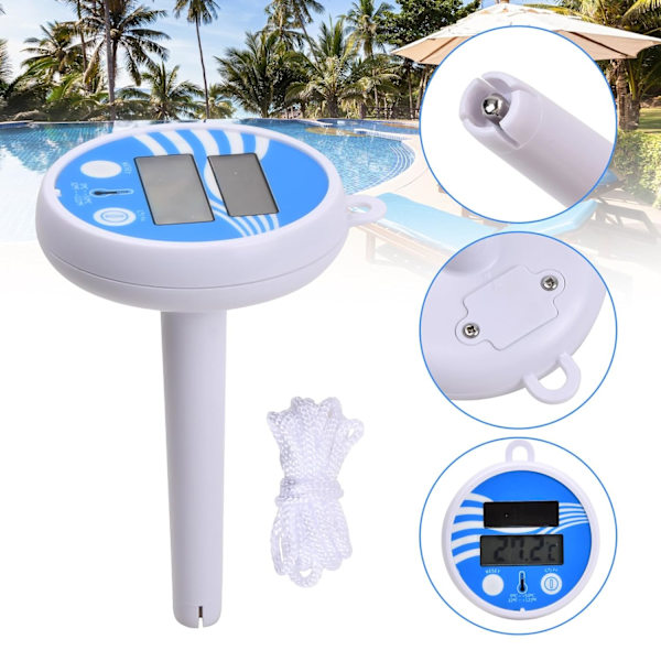 Pooltermometer, flydende pooltermometer, solcelledrevet pooltermometer, digitalt pooltermometer, LCD-vandtemperaturtermometer kompatibelt med svømning