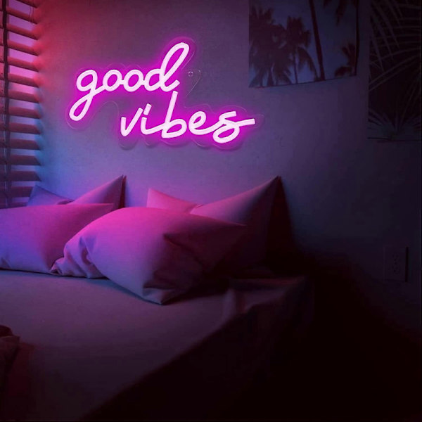 Good Vibes eon-skylt med USB-ström och dimmer, rosa LED eon-skyltar för sovrum, eon-lampor för väggdekoration, spelrum, fest, bardekoration - 16,1 * 8,2
