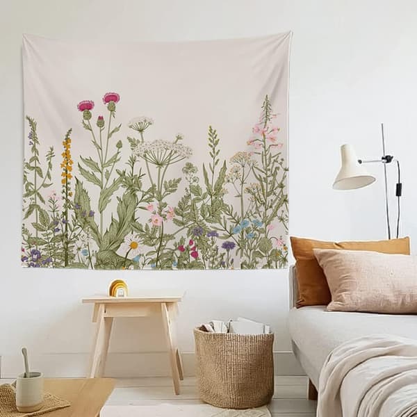 Färgglad blommig gobeläng Vilda blommor gobeläng för sovrum Botanisk vägg Ha