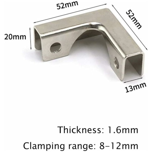 8 kpl metalliset lasipidikkeet, kulmakiinnikkeet, alumiiniseoslasipidikkeet akvaarioon, kalasäiliöön, kaappiin, sopii 8-12 mm paksuiselle lasille tai paneelille